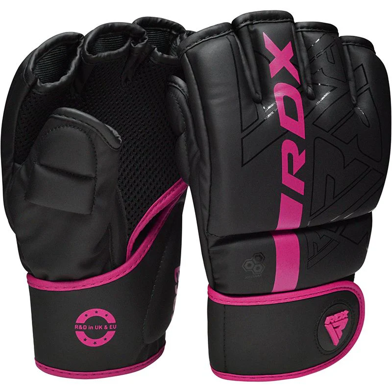 RDX F6 KARA GGR-F6 Pink – Guantes MMA con Palma Abierta y Acolchado Max-Shock™ en Color Rosa