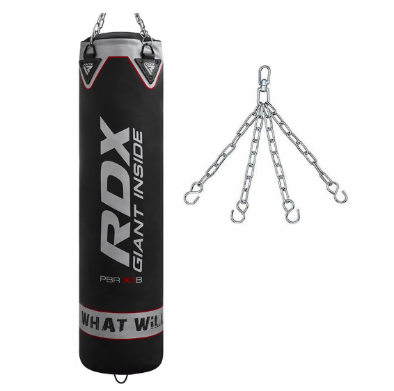 Saco de Boxeo Negro con Cadenas Cromadas (1.2M / 30kg y 1.5M / 40kg) RDX X1 Punch Bag PBR-X1B 
