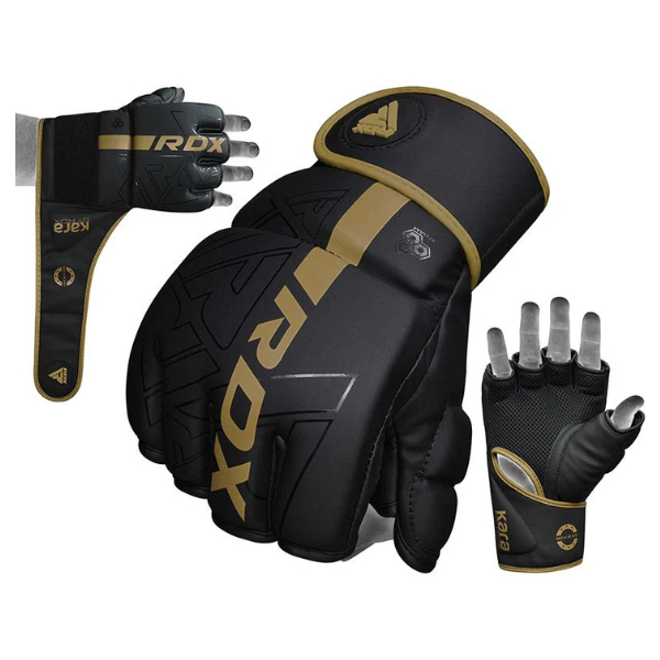 RDX F6 KARA GGR-F6MB – Guantes MMA con Palma Abierta, Acolchado Max-Shock™ y Estilo Versátil