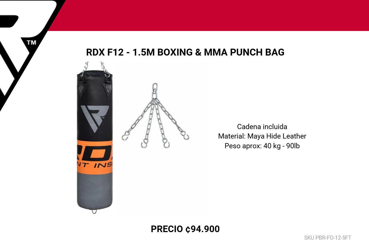 RDX F12 Punch Bag 5ft – Saco de Boxeo Relleno con Guantes, Cadenas y Gancho de Techo