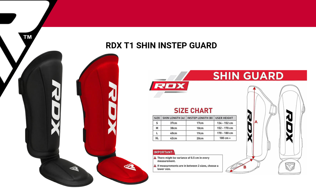 Espinilleras RDX T1 SGR-T1  Protección Profesional en Rojo y Negro  MMA, Kickboxing y Muay Thai