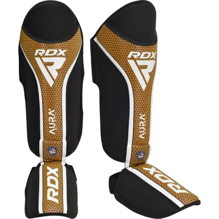 Espinilleras RDX T17 Aura SGR-T17  Protección Dorada para MMA y Muay Thai  Certificación CE y UKCA 