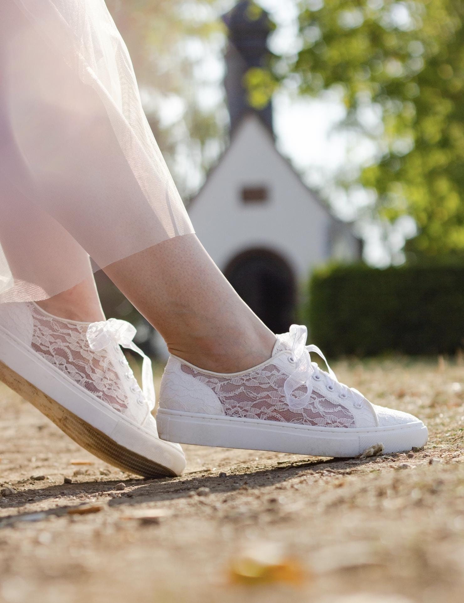 Brautsneaker transparenter Spitze Brautschuh Ivory