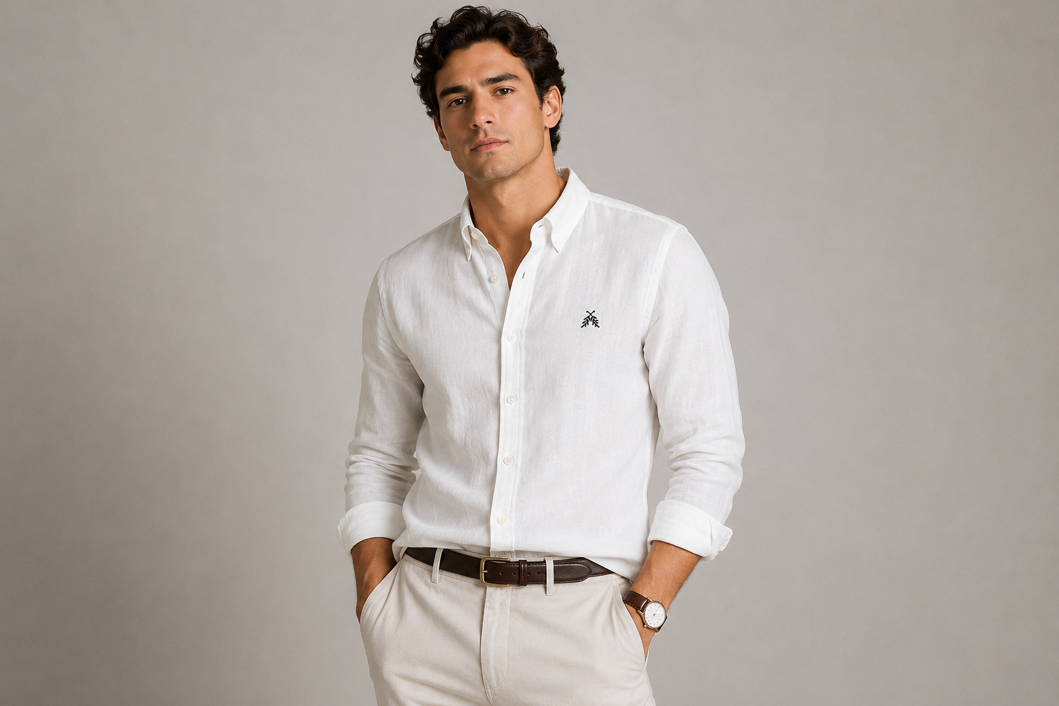 Camisa clásica de lino blanco