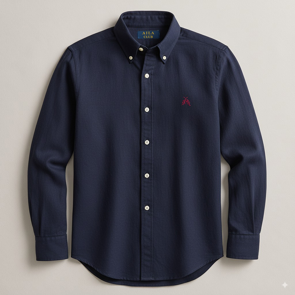 Camisa clásica de lino azul marino