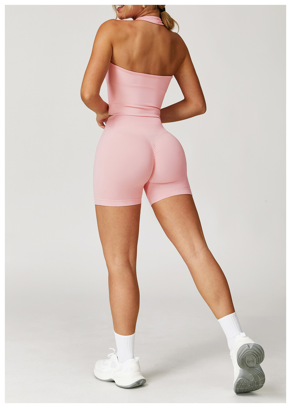 Seamless Knit Halter Top & Shorts Yoga Set