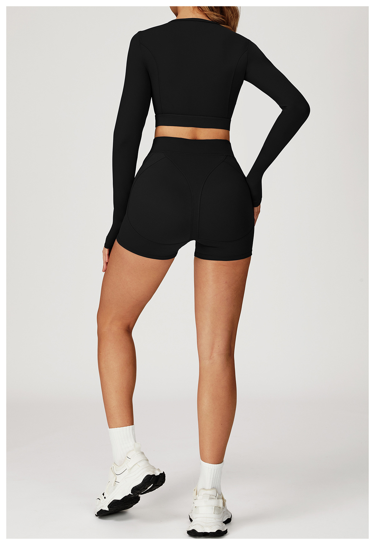 Long - Sleeve Crop Top & Shorts Yoga Set