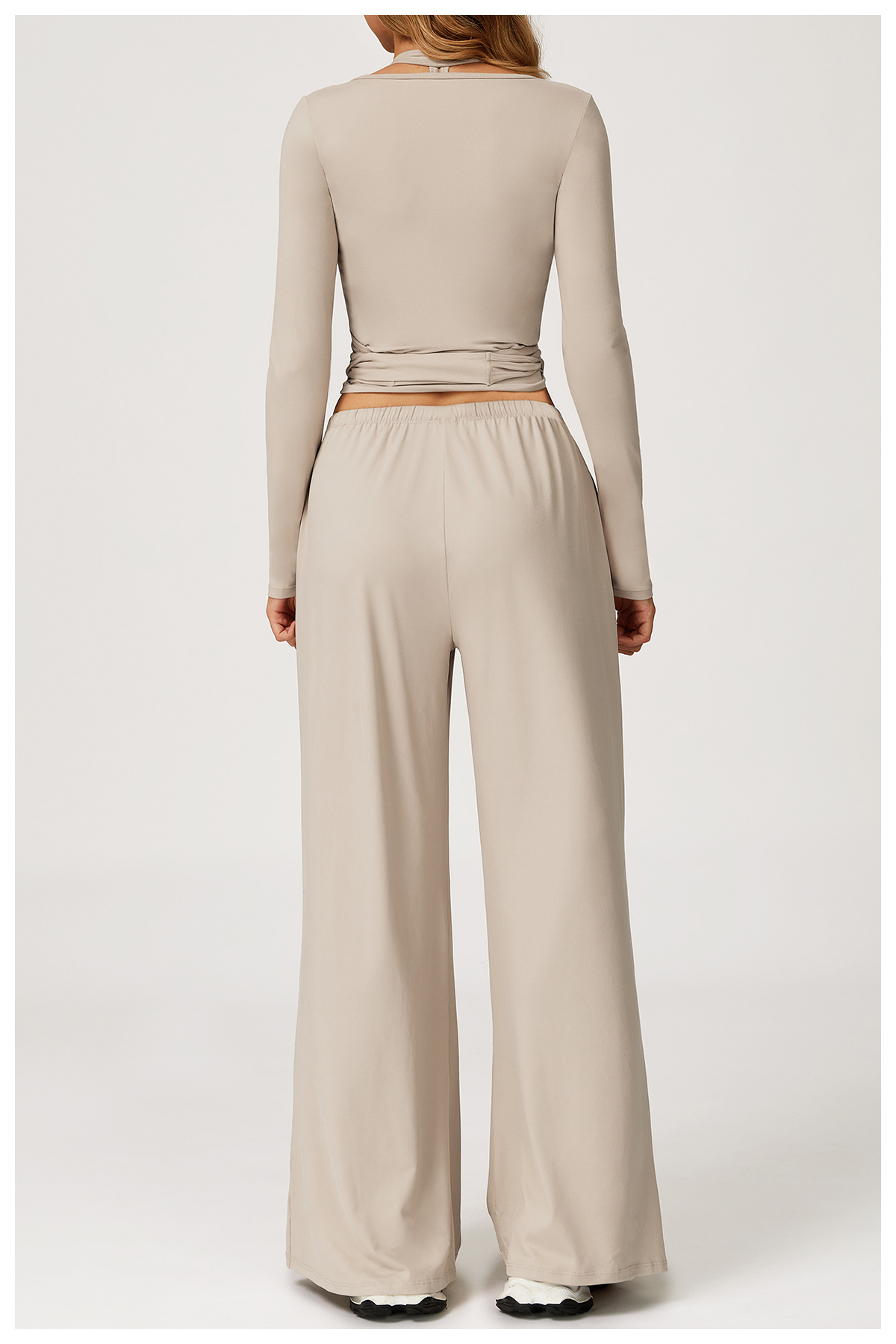 Wrap - Front Long - Sleeve Top & Wide - Leg Pants Set