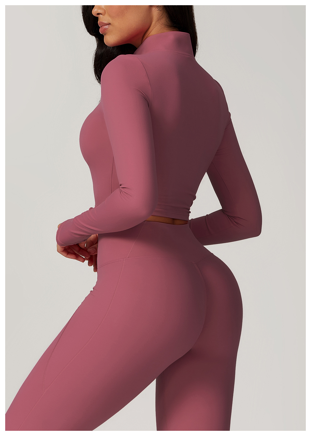 Zip - Up Fitted Long - Sleeve Yoga Top