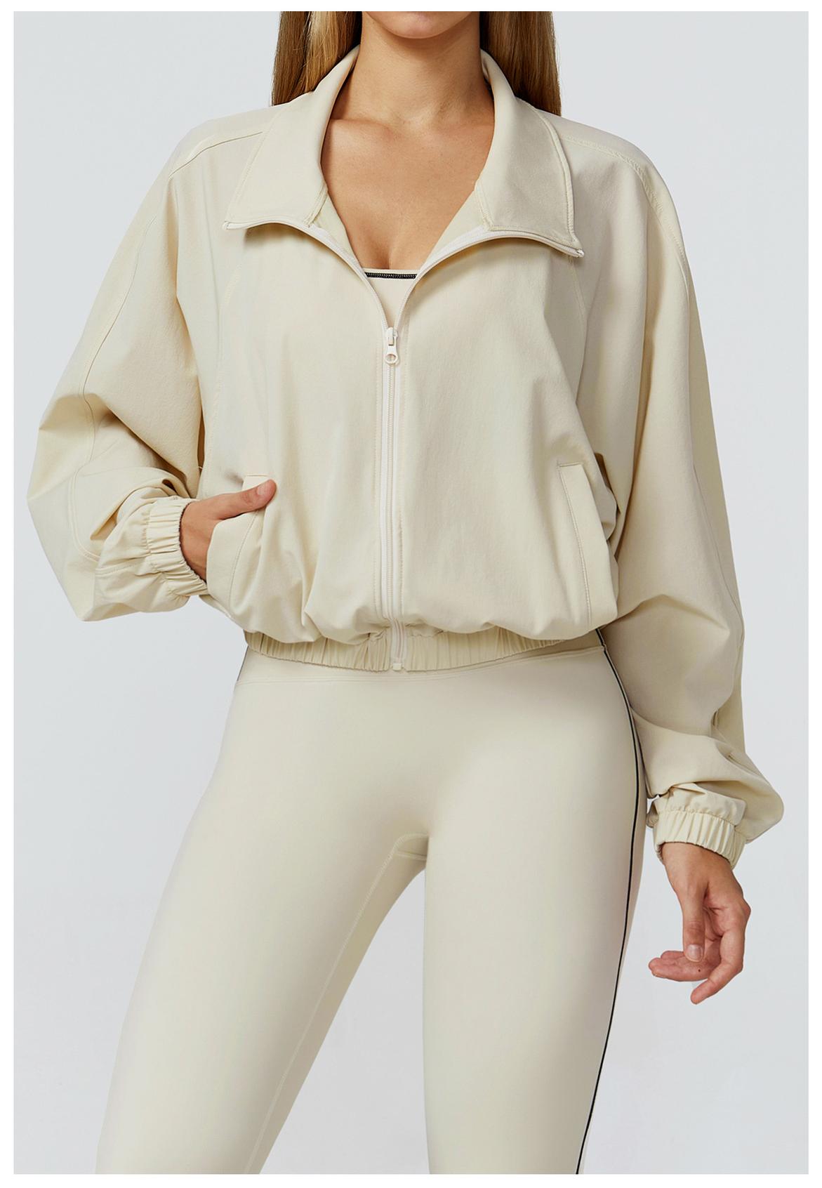 Beige Zip-Up Athletic Jacket
