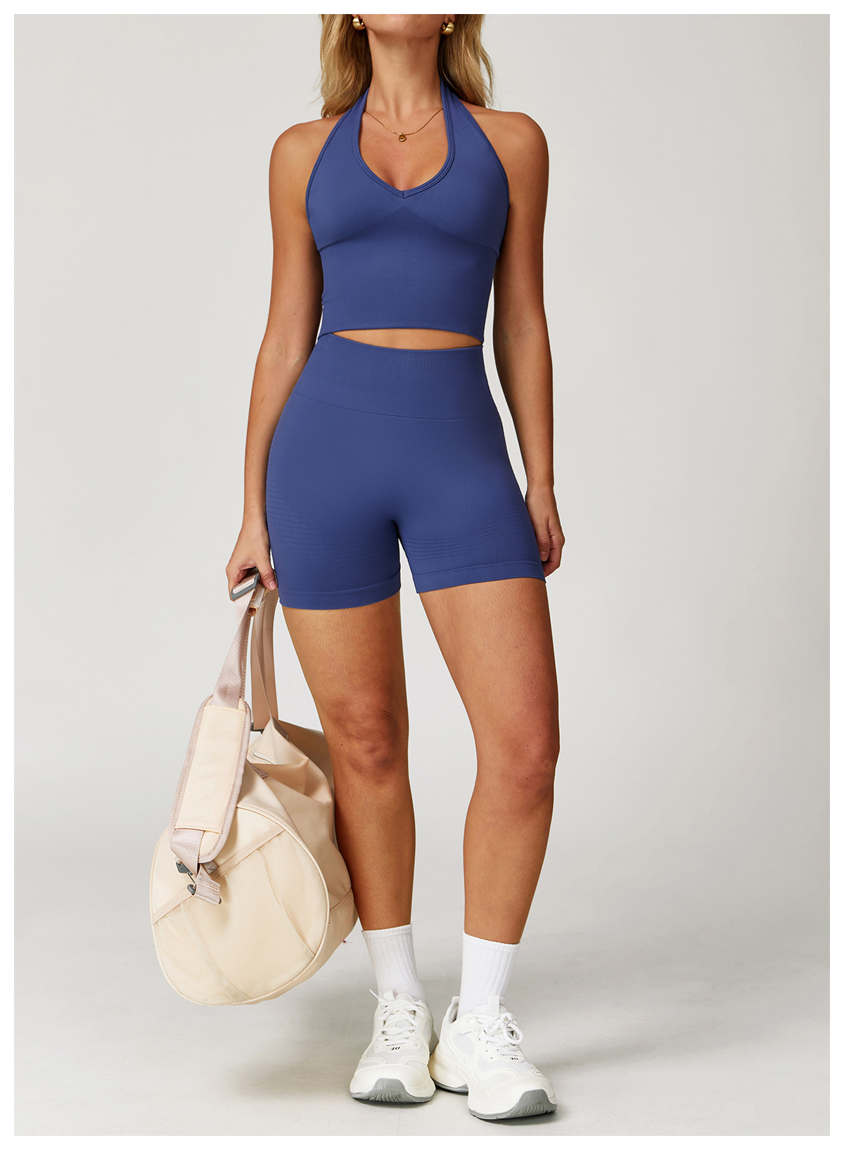 Seamless Knit Halter Top & Shorts Yoga Set