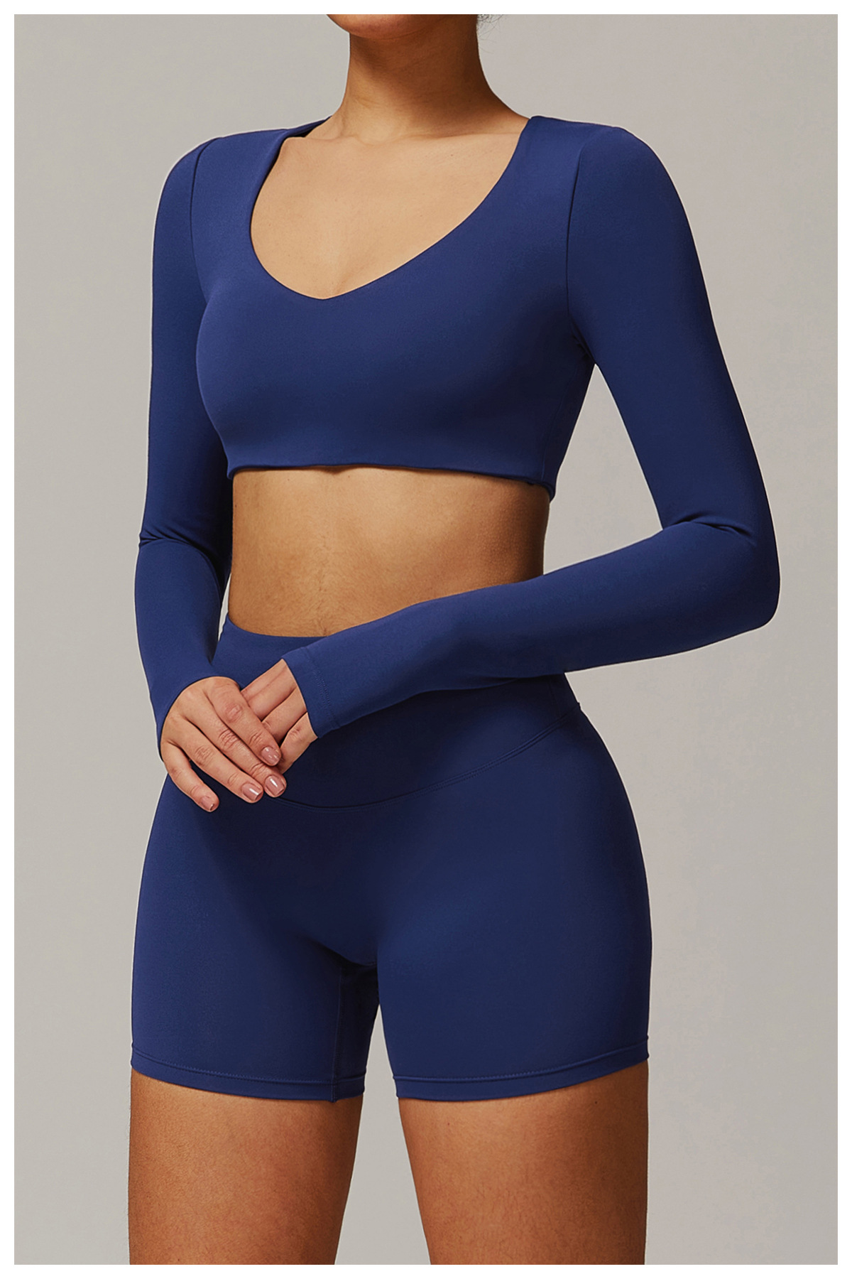 Fitted Quick - Dry V - Neck Yoga Long - Sleeve Top