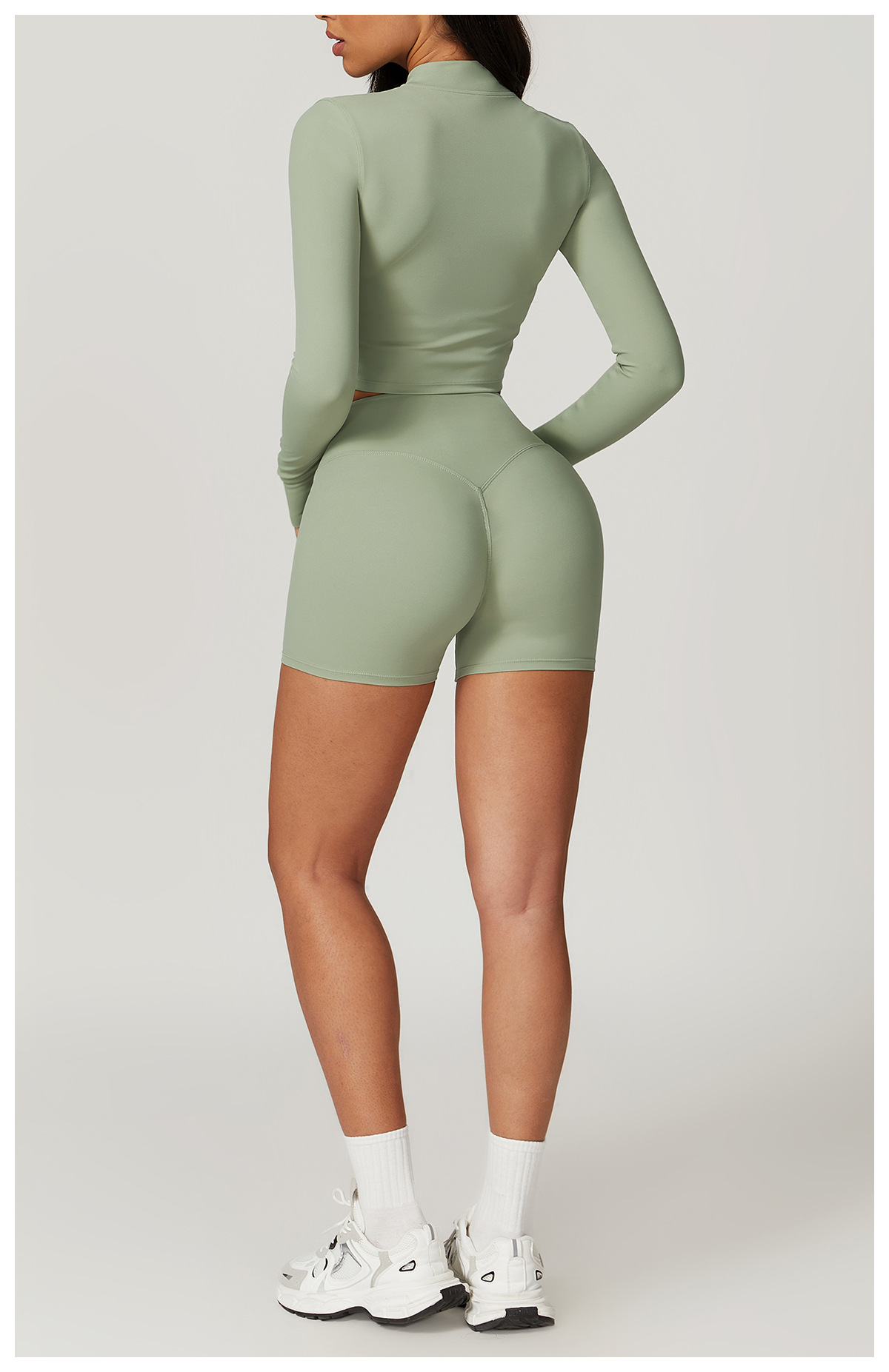 Women's 3 - Piece Long - Sleeve Jacket, Sports Bra & Shorts Active Set