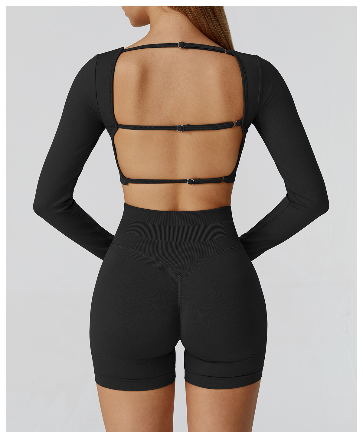Slim Seamless Cutout Back Yoga Long - Sleeve Top
