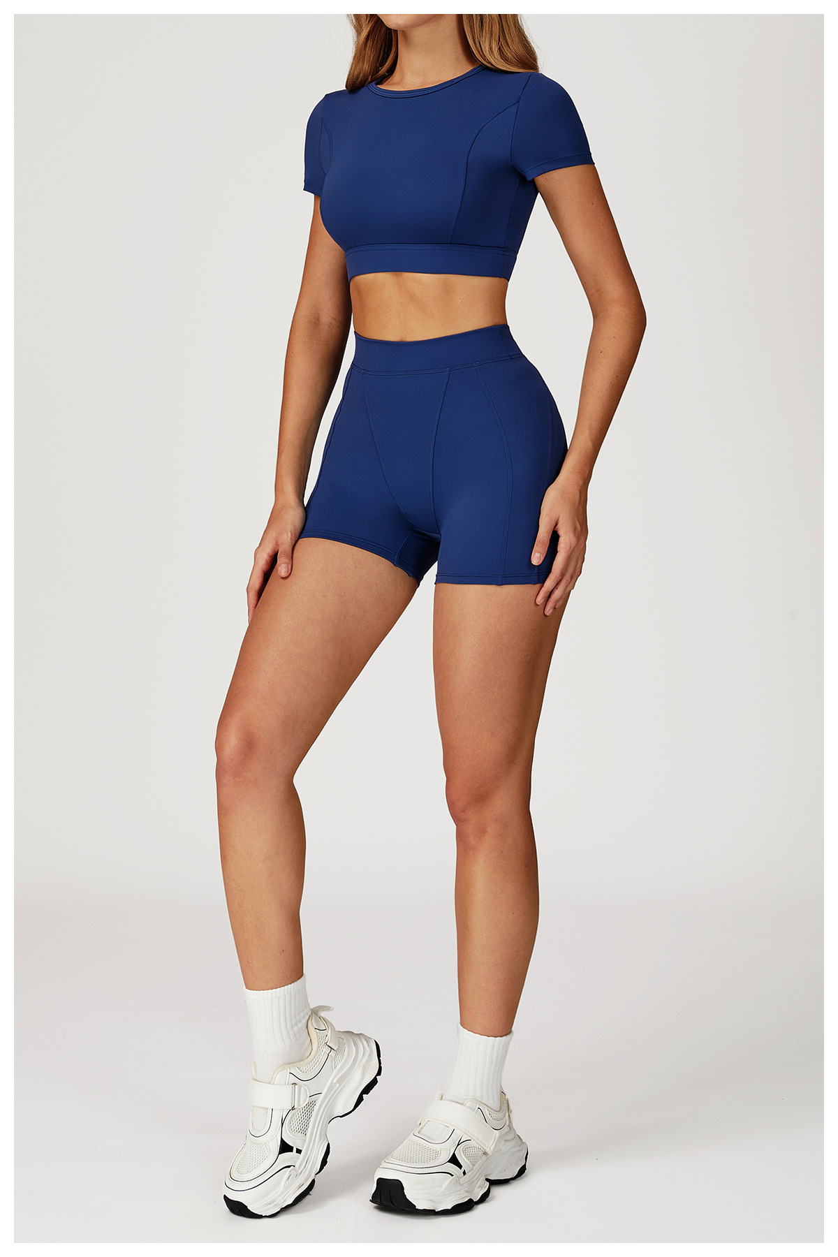 Crew Neck Crop Top & Shorts Yoga Set