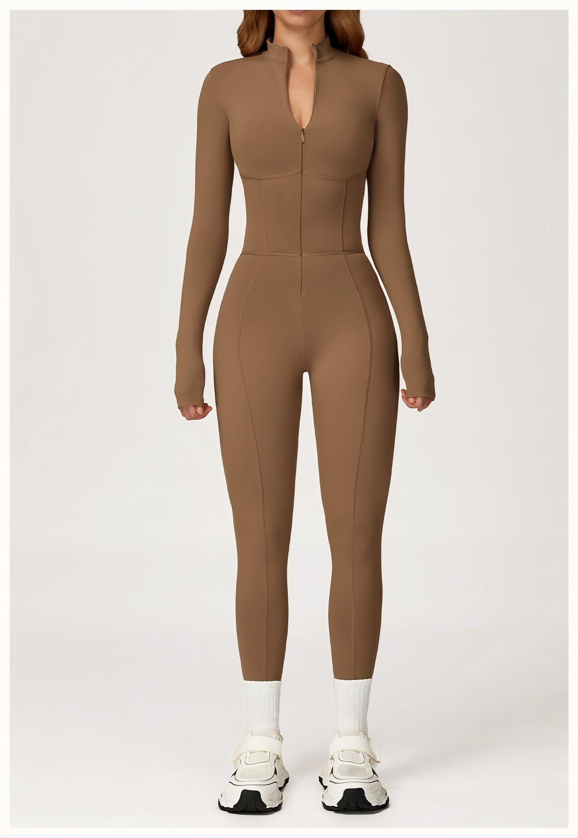 Turtleneck Zip - Up Long - Sleeve Jumpsuit