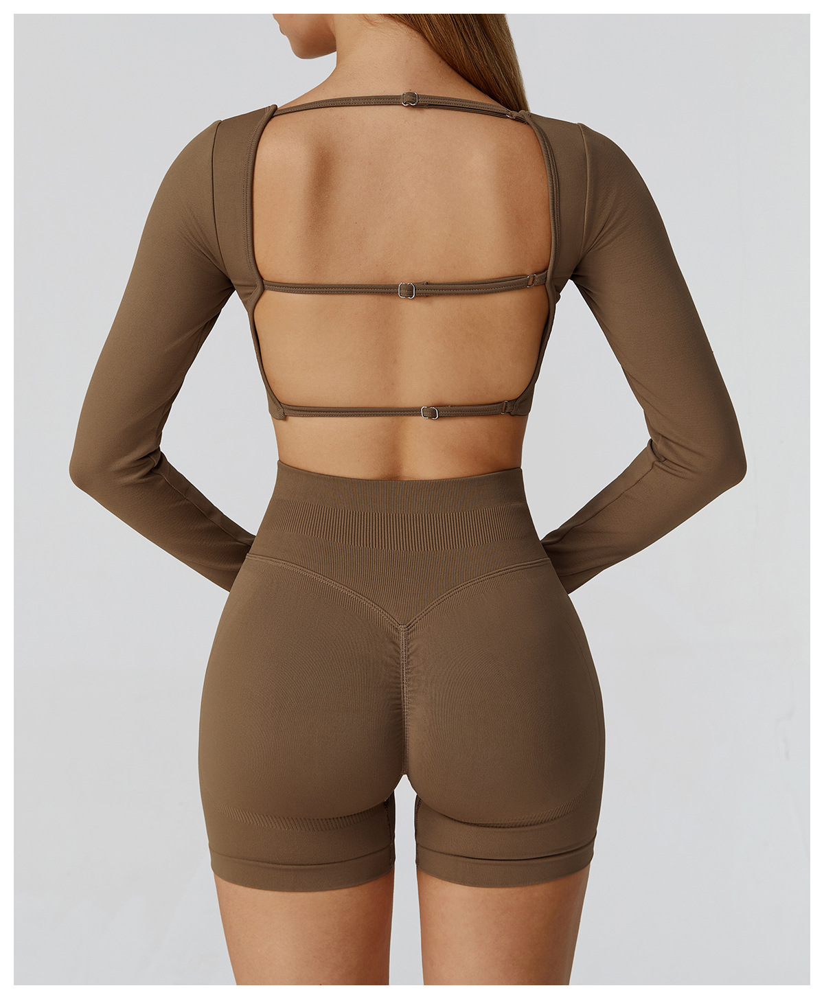 Slim Seamless Cutout Back Yoga Long - Sleeve Top