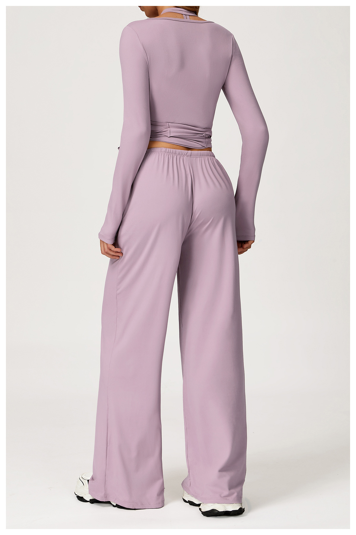 Wrap - Front Long - Sleeve Top & Wide - Leg Pants Set
