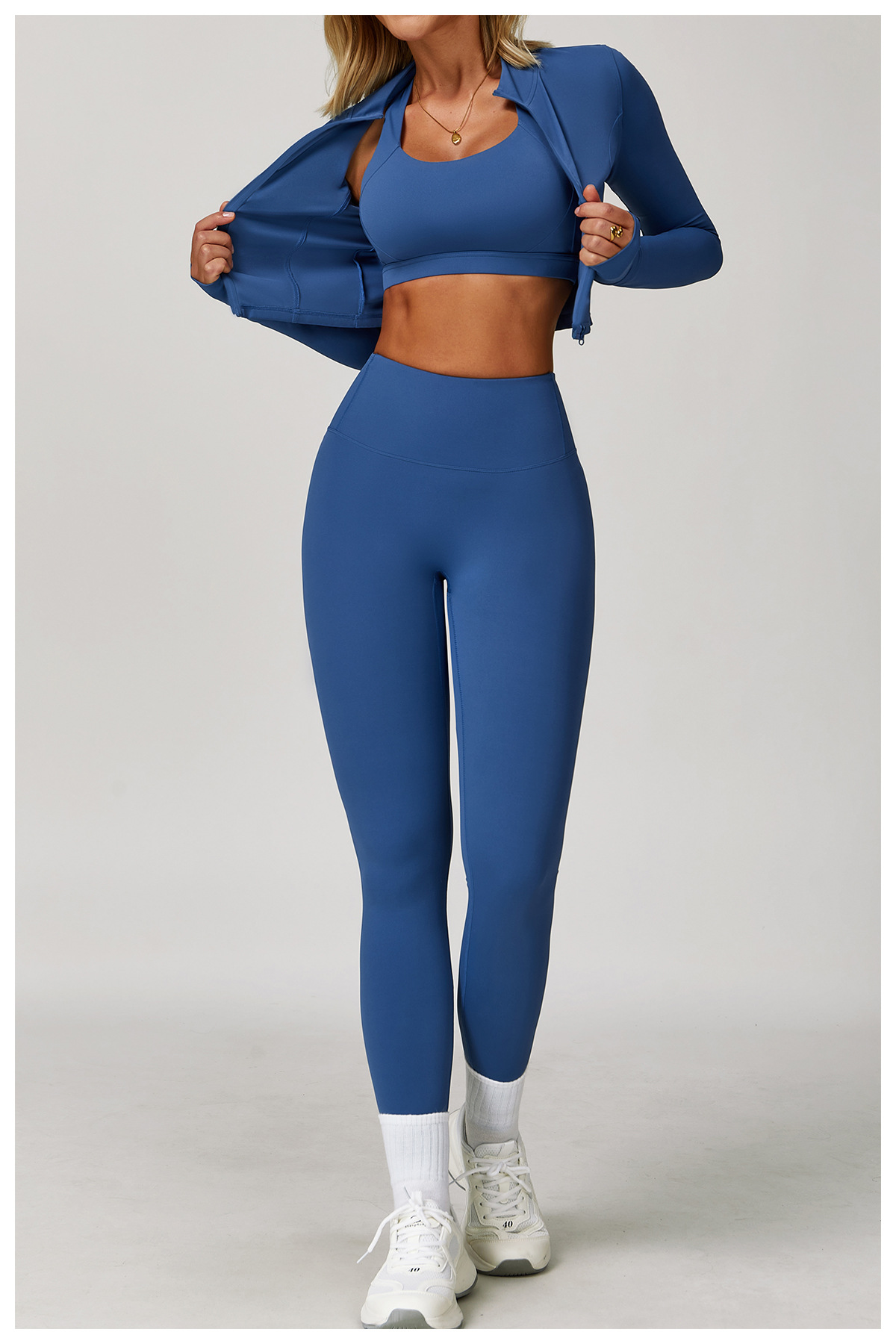 Women's 3 - Piece Long - Sleeve Jacket, Sports Bra & Leggings Set