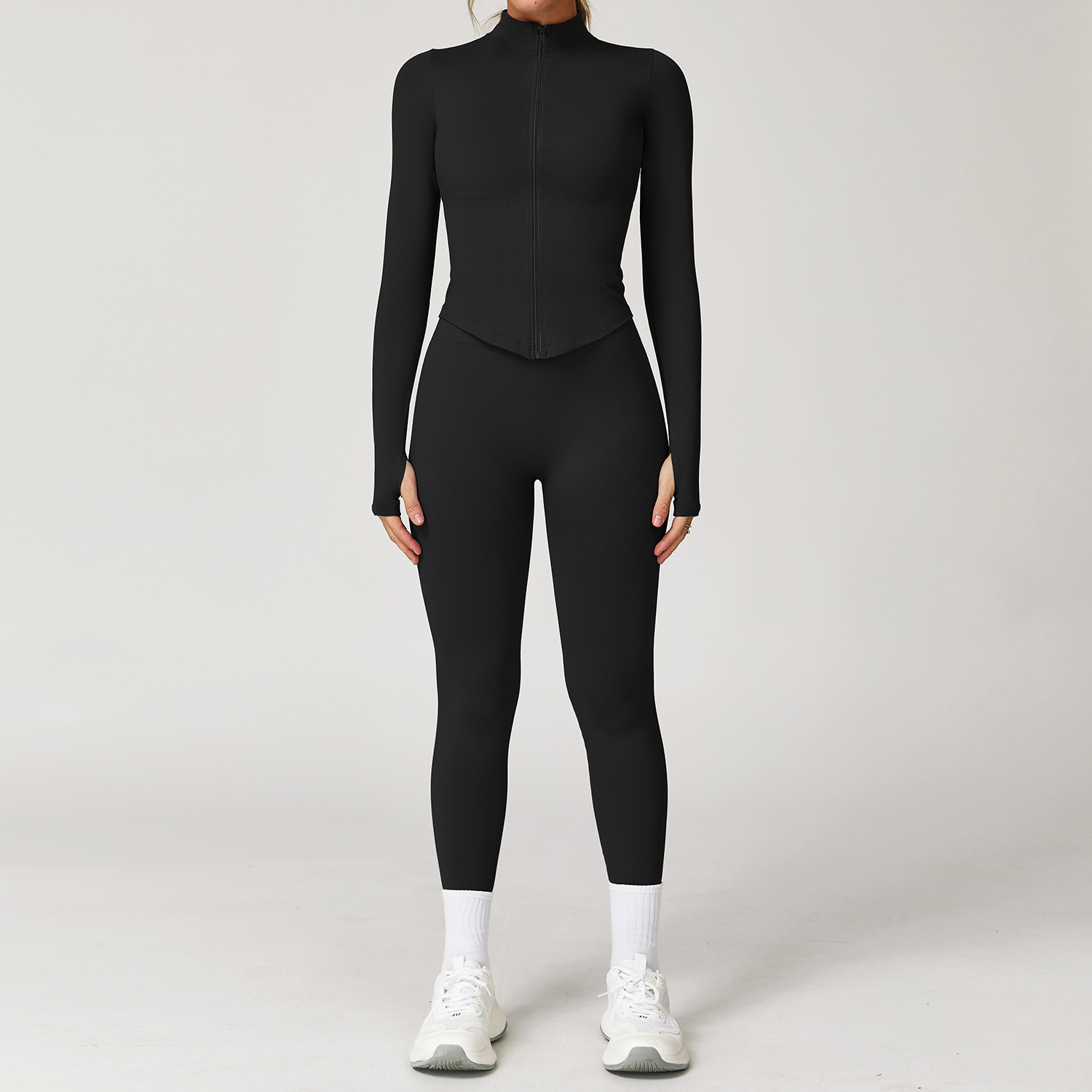 Seamless Knit Long - Sleeve Top & Leggings Yoga Set