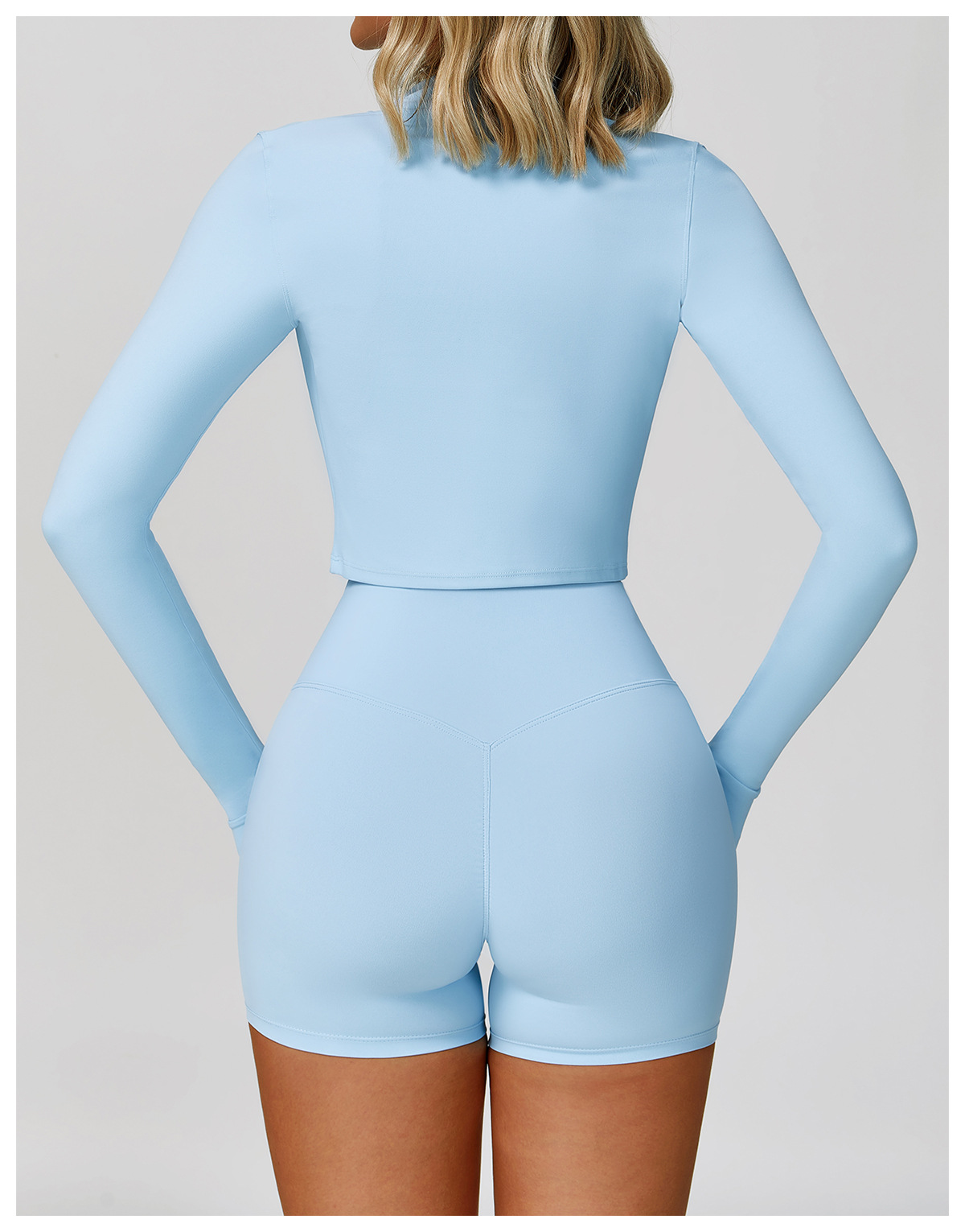 Women's 3 - Piece Long - Sleeve Jacket, Sports Bra & Shorts Active Set