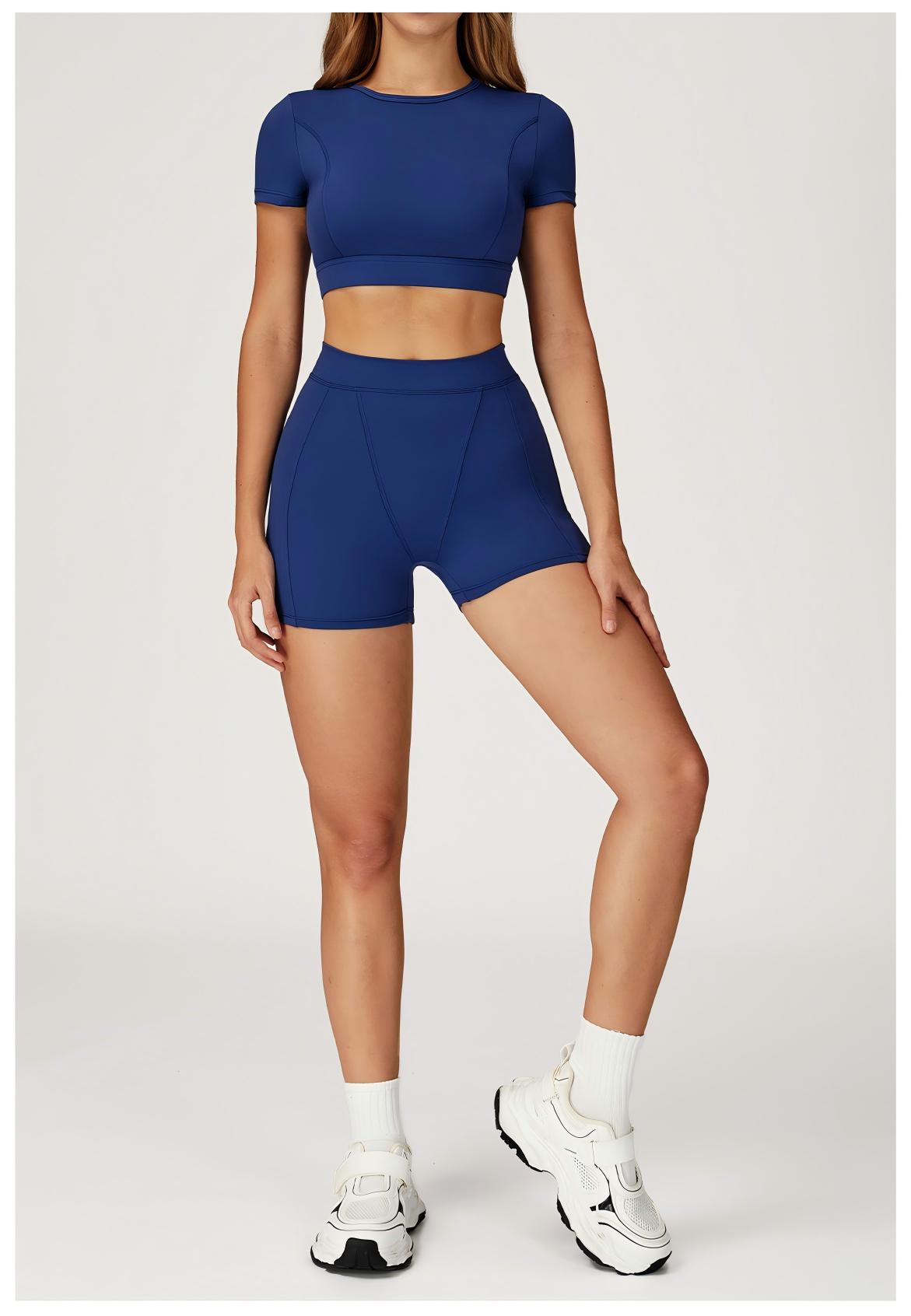 Crew Neck Crop Top & Shorts Yoga Set
