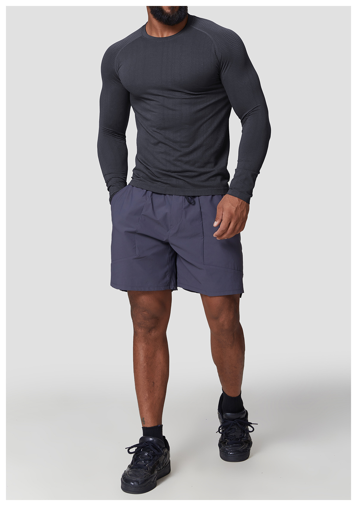 Men's Seamless Jacquard Slim - Fit Sports & Leisure Long - Sleeve Top