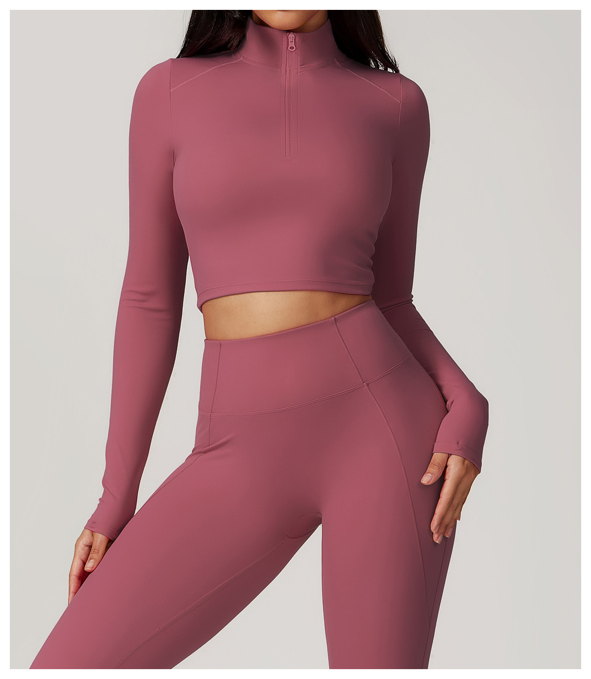 Zip - Up Fitted Long - Sleeve Yoga Top