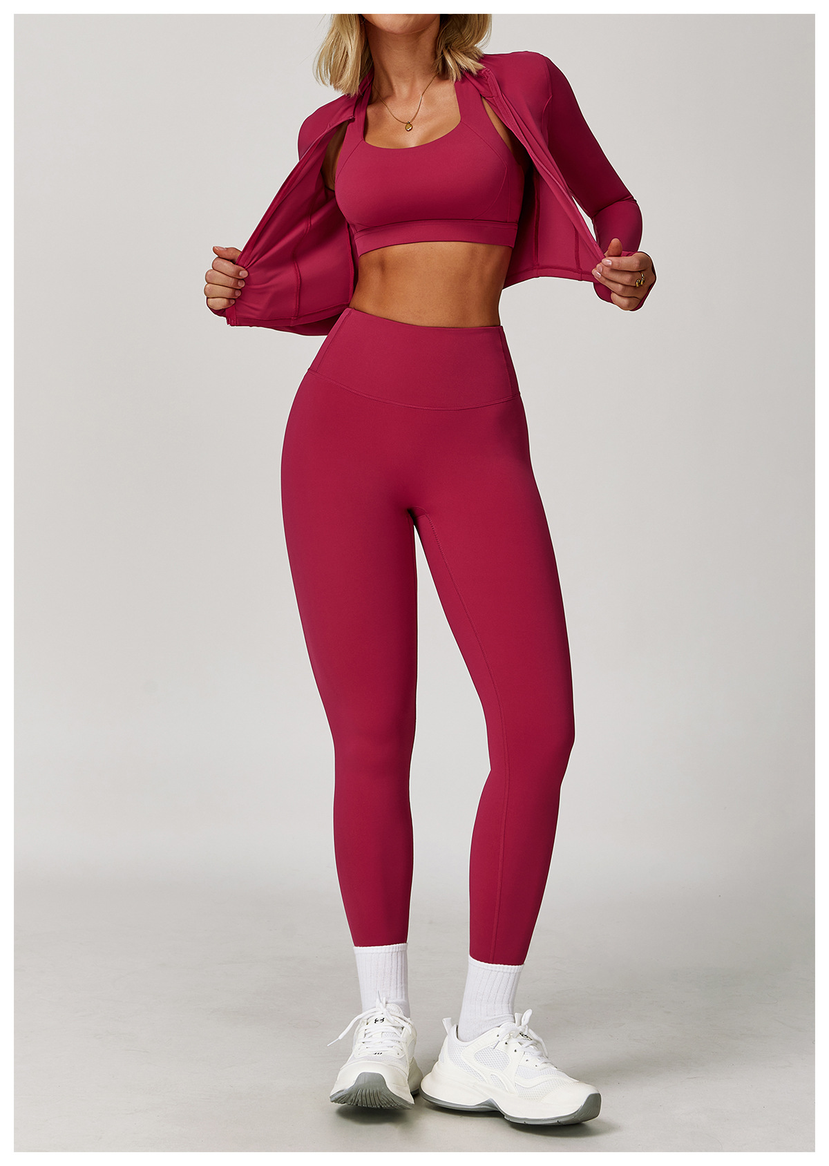 Women's 3 - Piece Long - Sleeve Jacket, Sports Bra & Leggings Set