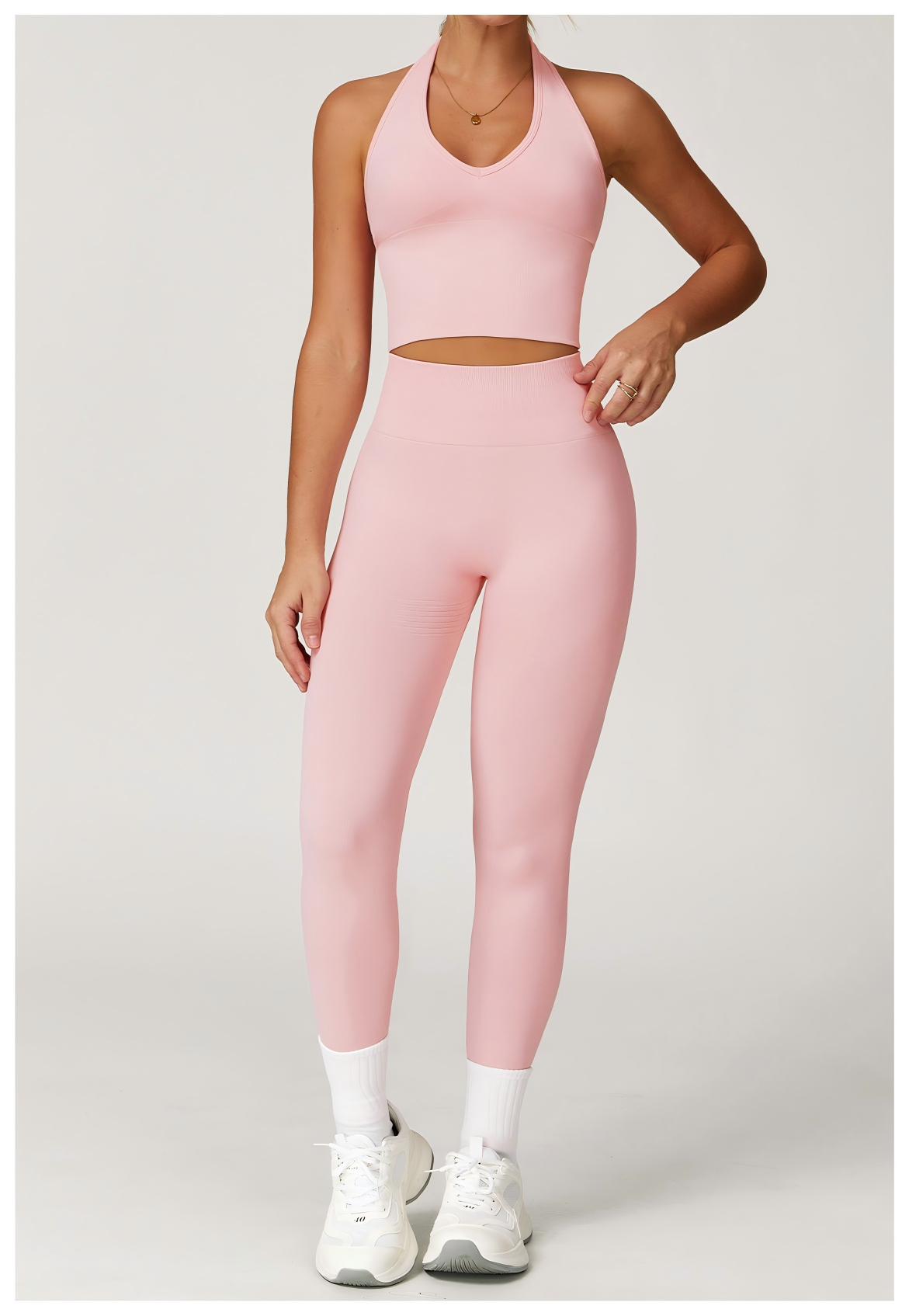Seamless Knit Yoga Set - Halter Top & Leggings