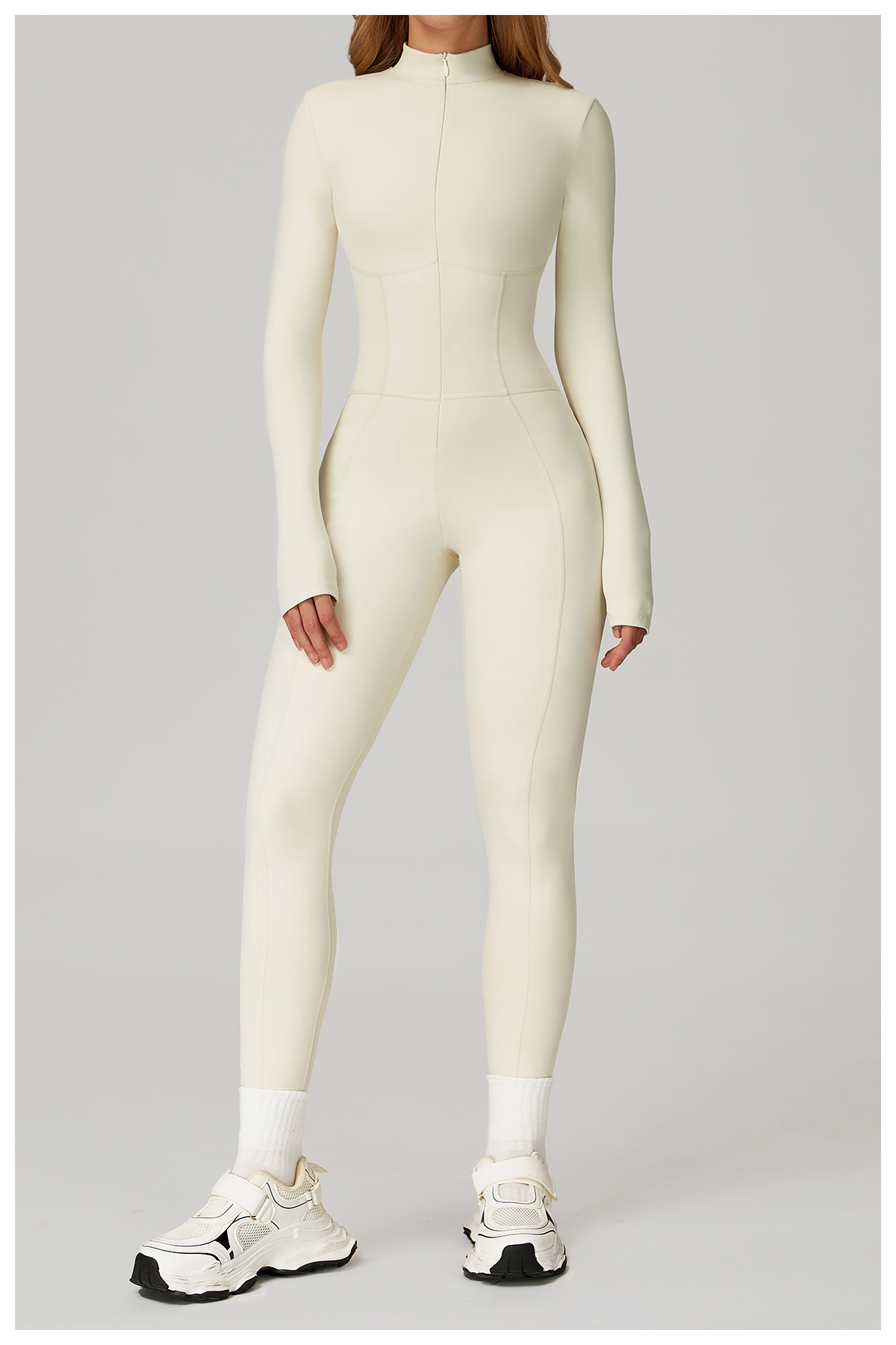 Turtleneck Zip - Up Long - Sleeve Jumpsuit
