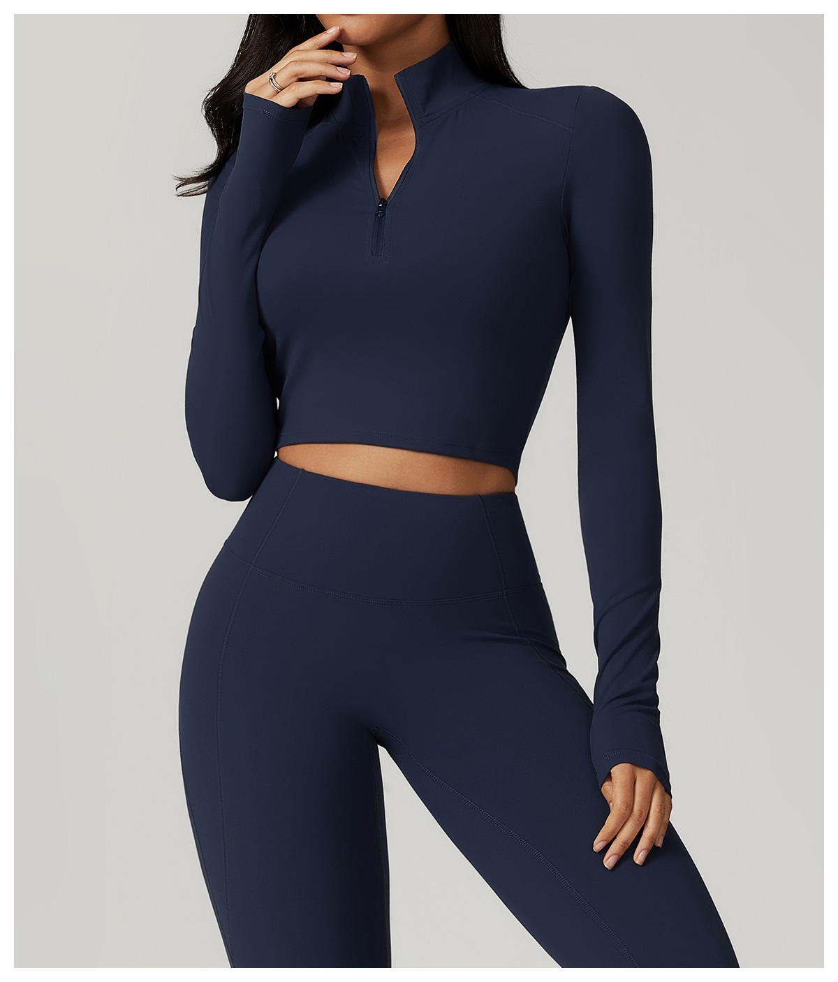 Zip - Up Fitted Long - Sleeve Yoga Top