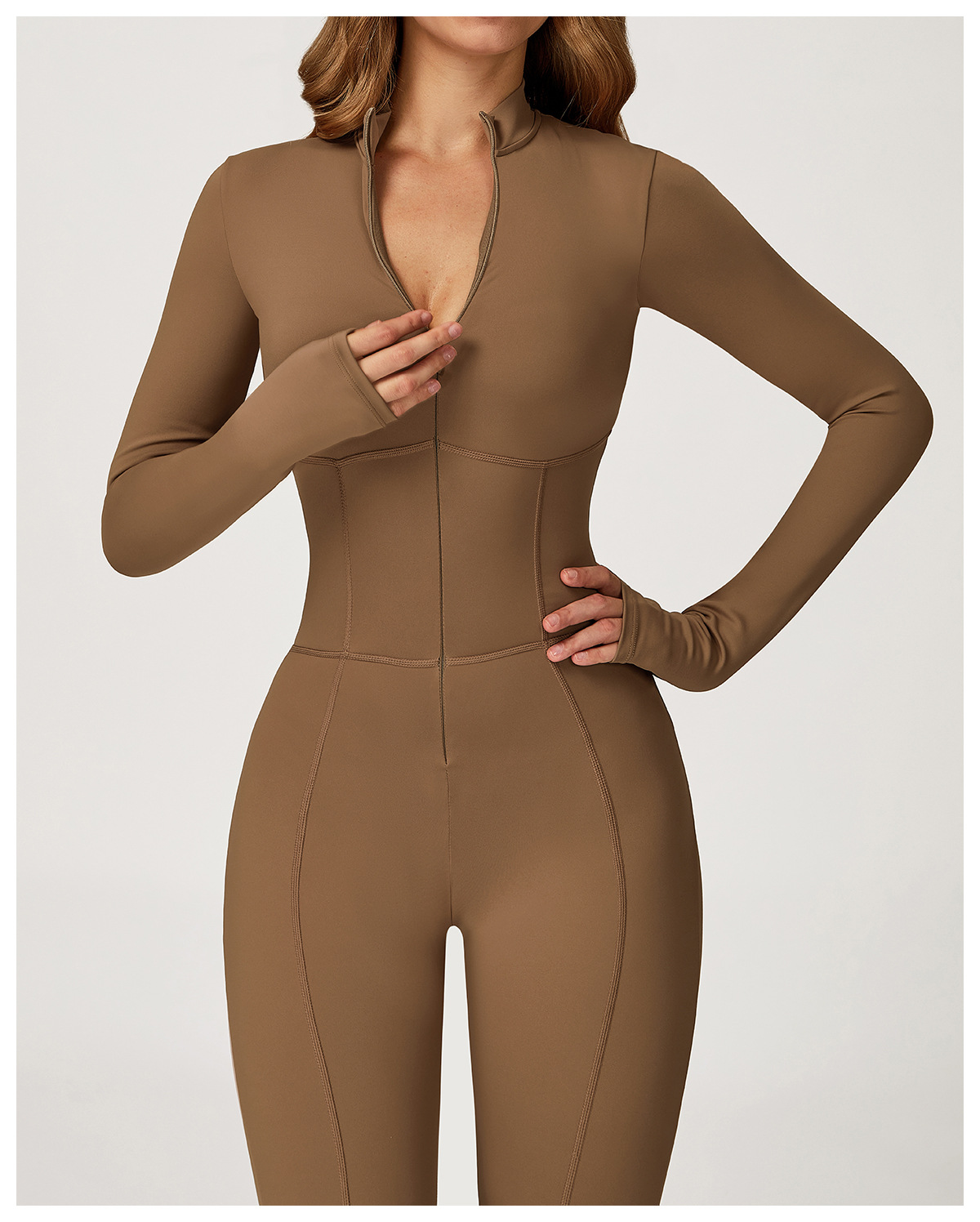 Turtleneck Zip - Up Long - Sleeve Jumpsuit