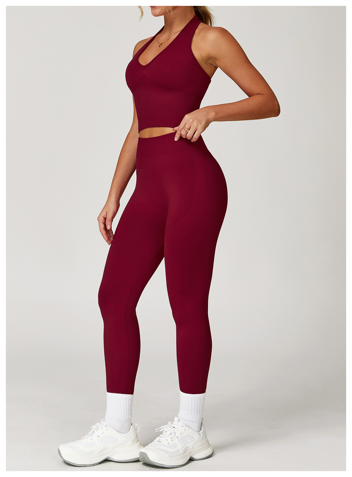 Seamless Knit Yoga Set - Halter Top & Leggings