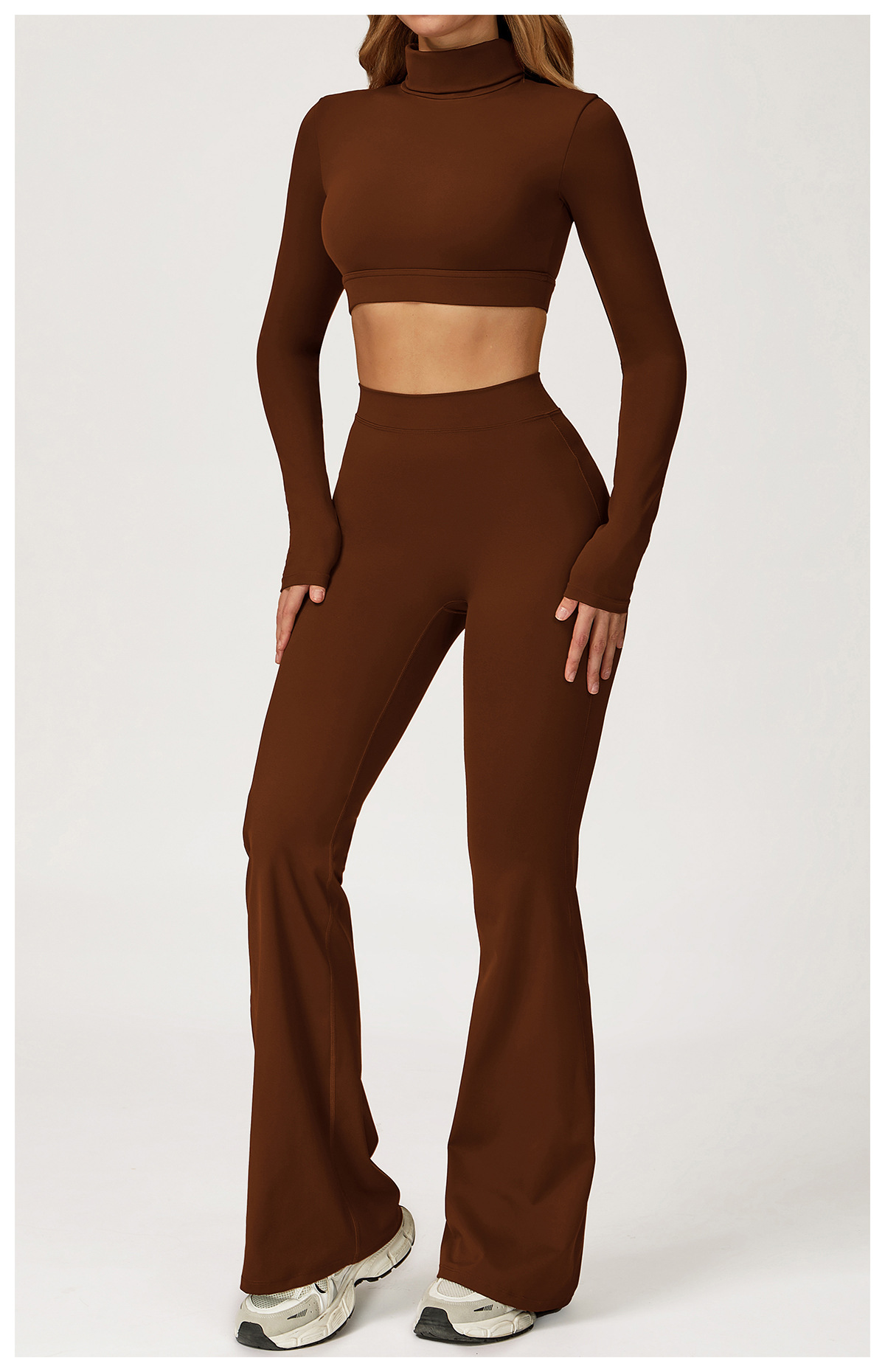 Turtleneck Long - Sleeve Top and Flare Pants Set