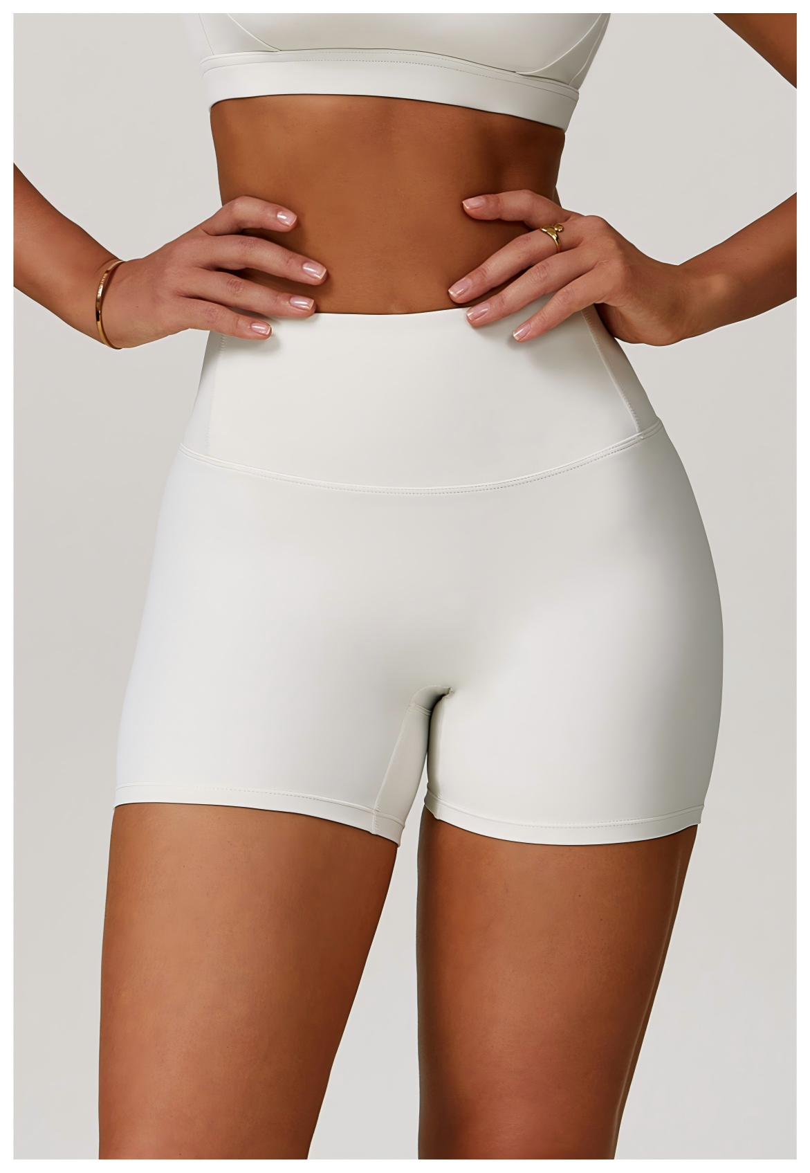 High-Waisted White Yoga Shorts