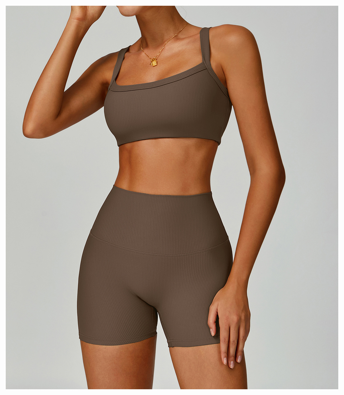Ribbed Double - Strap Yoga Sports Bra