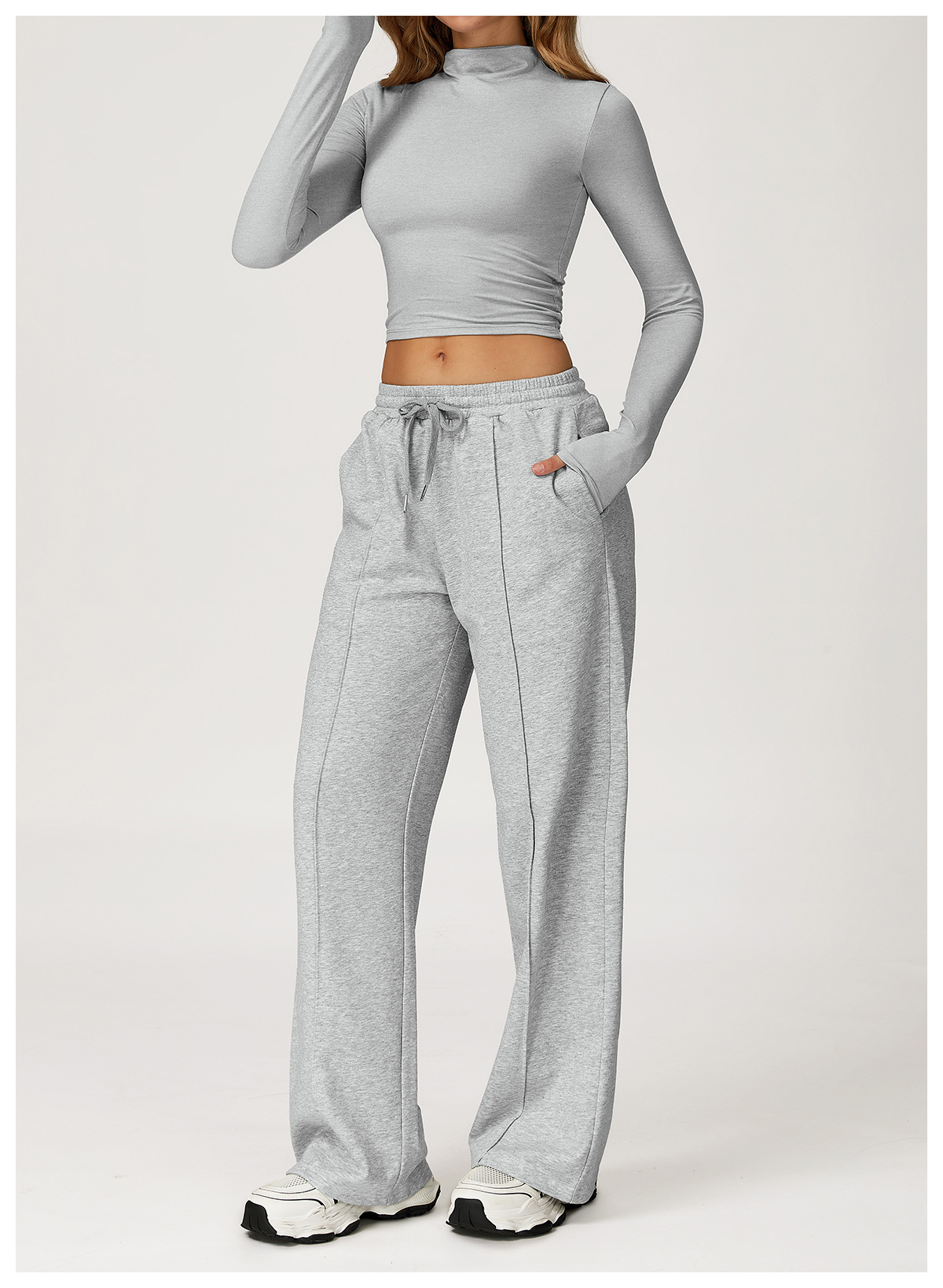 High - Neck Long - Sleeve Top & Sweatpants Set