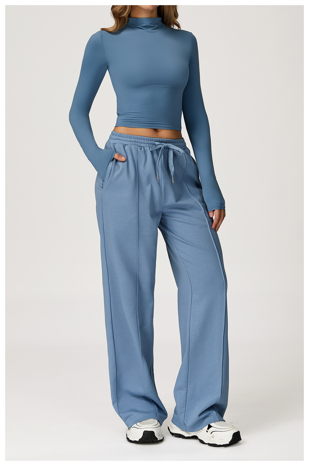 High - Neck Long - Sleeve Top & Sweatpants Set