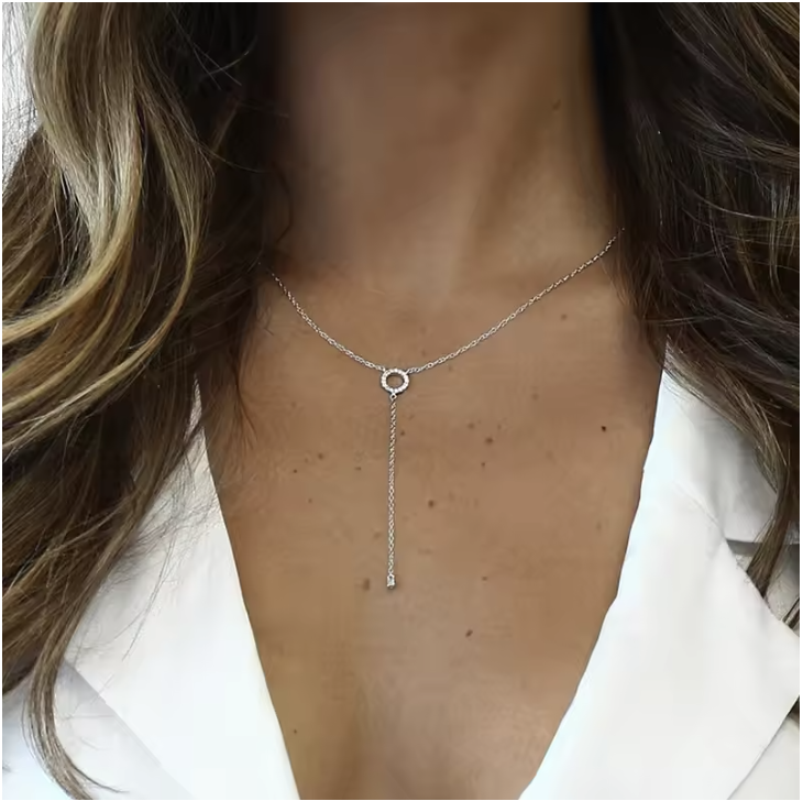 Shiny Silver Y Necklace