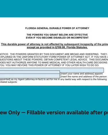 FLORIDA GENERAL DURABLE POWER OF ATTORNEY - Durable