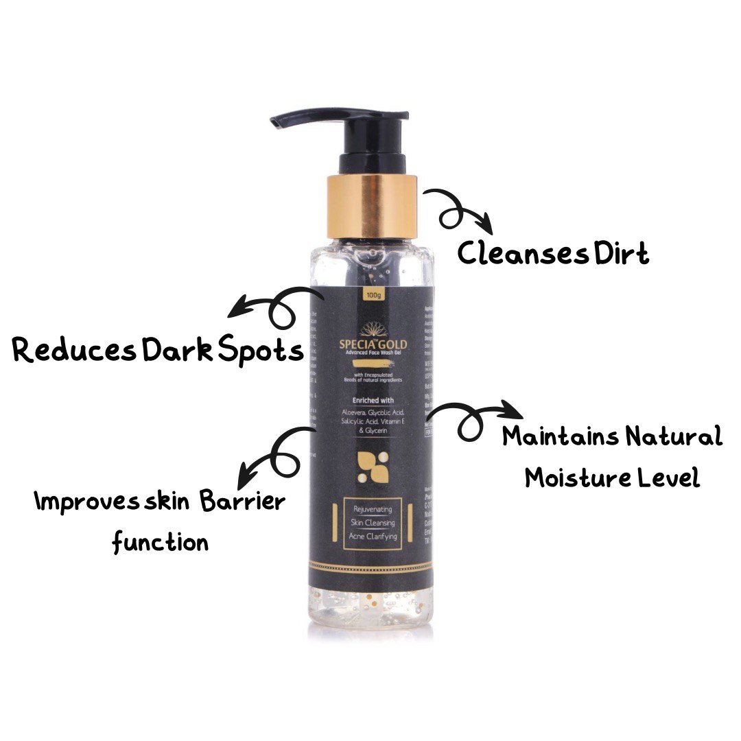 🌿 “Specia Gold Face Wash – Clear Skin, Fresh Glow, Every Wash!”