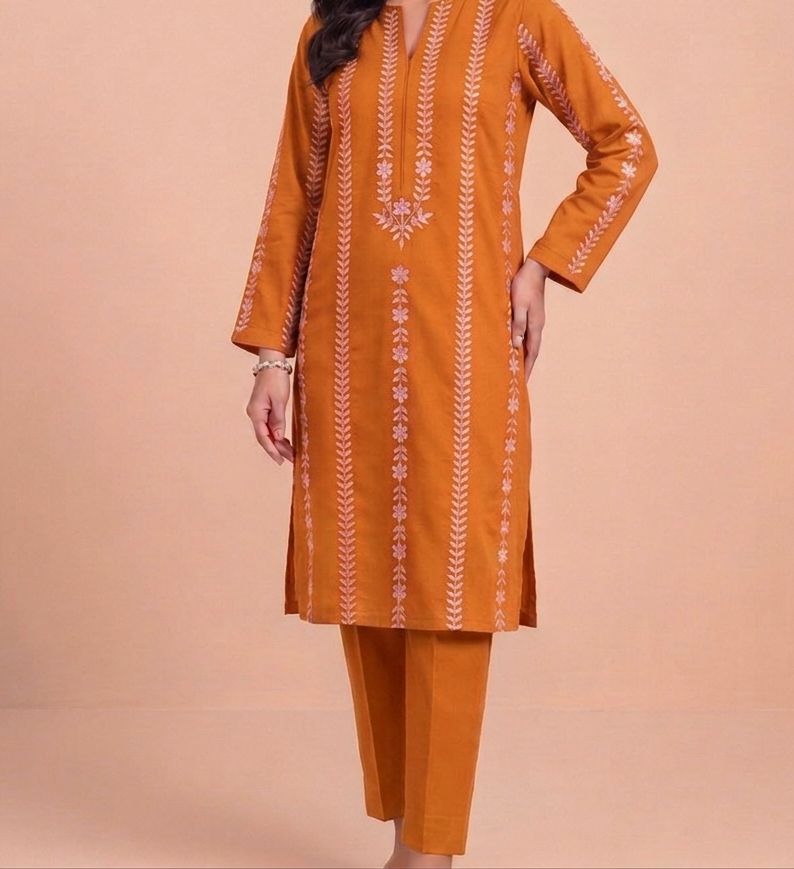 Mustered Embroidered Suit