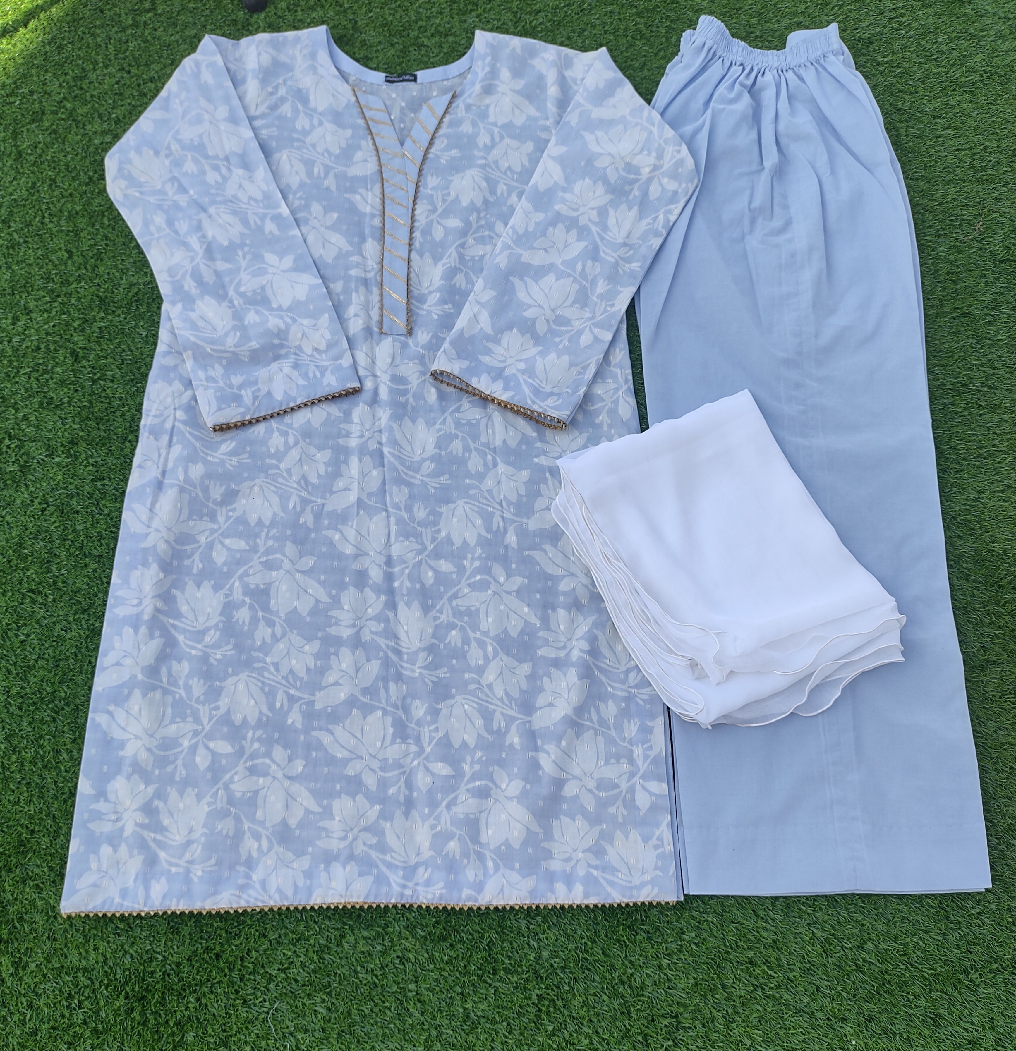 Blue Floral Lawn Suit