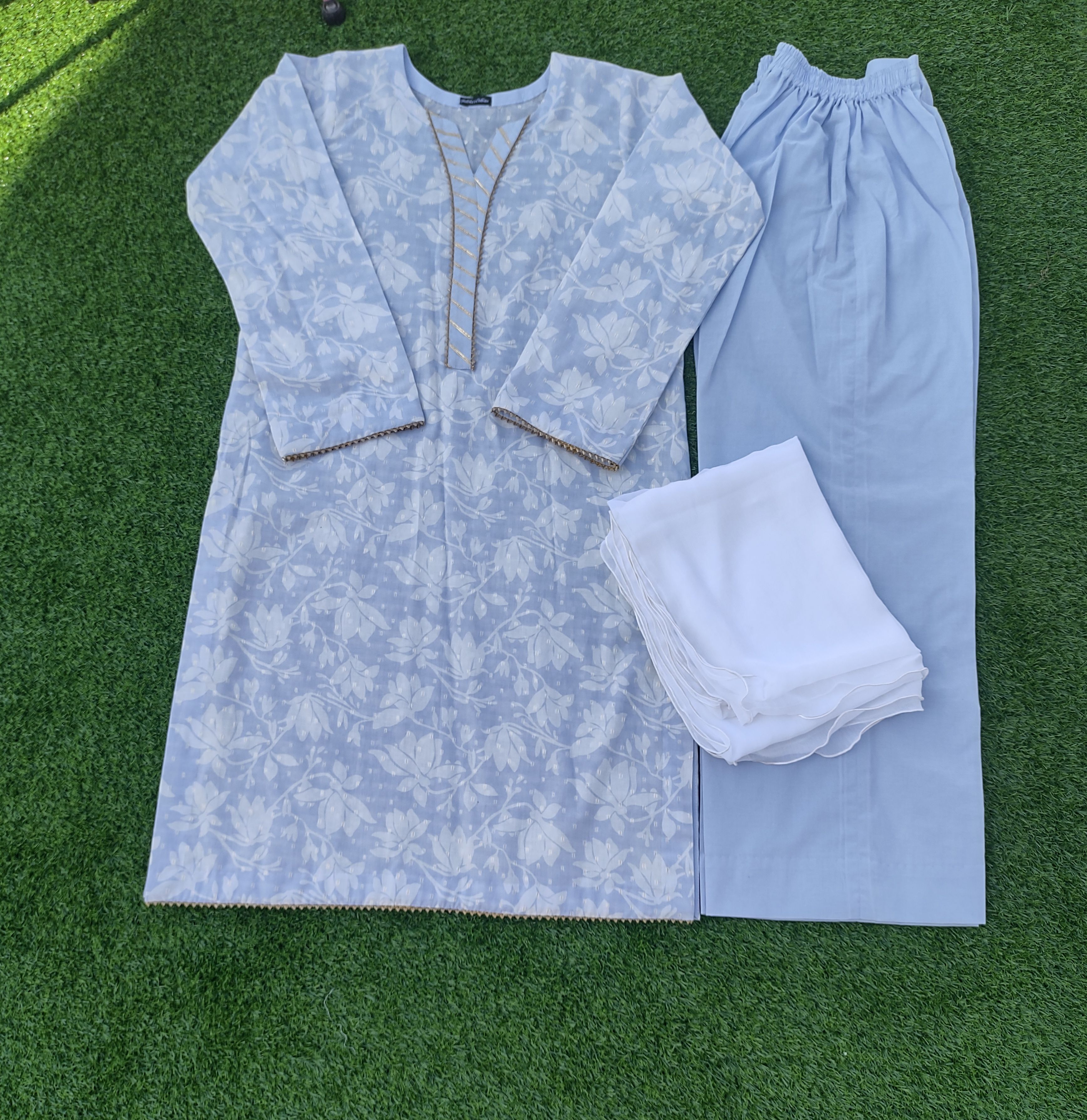 Blue Floral Lawn Suit