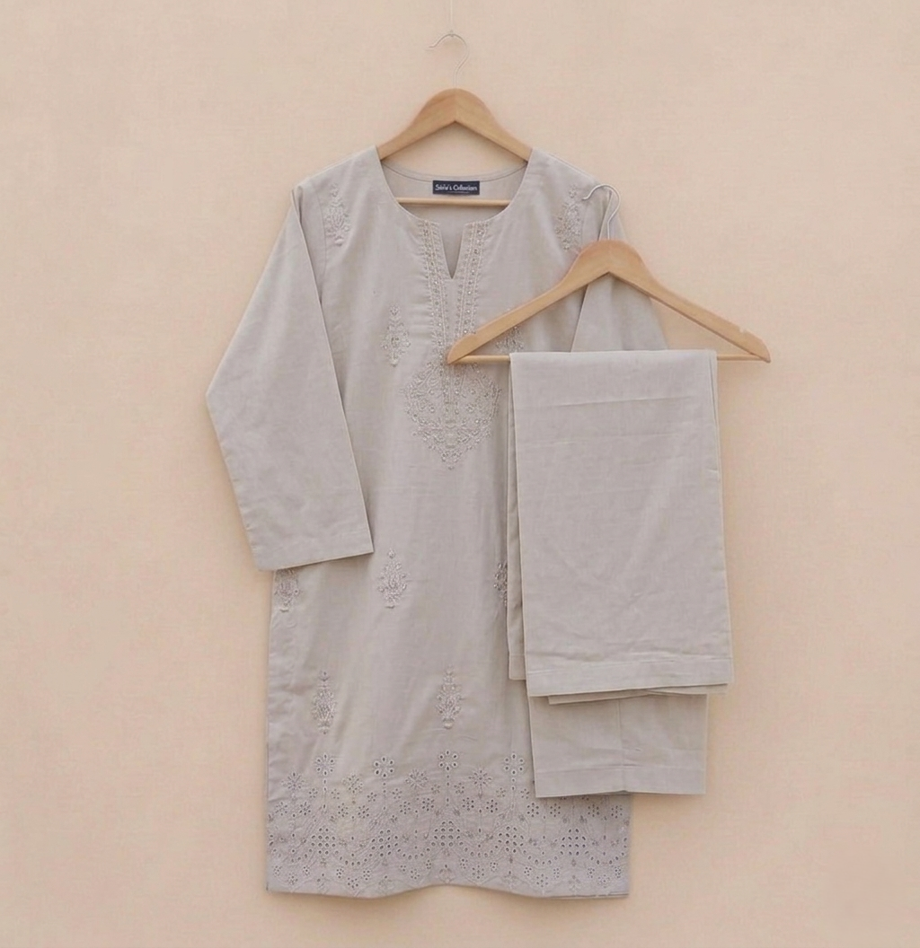 Beige Embroidered Kurta Set