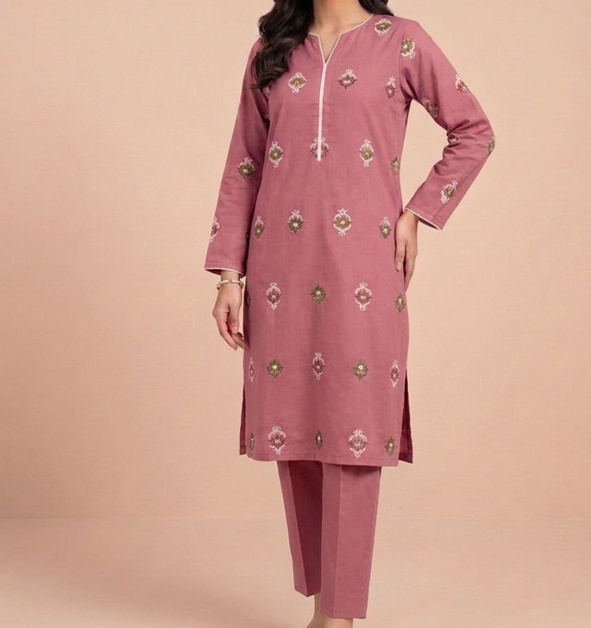 Beige-Pink Embroidered Suit