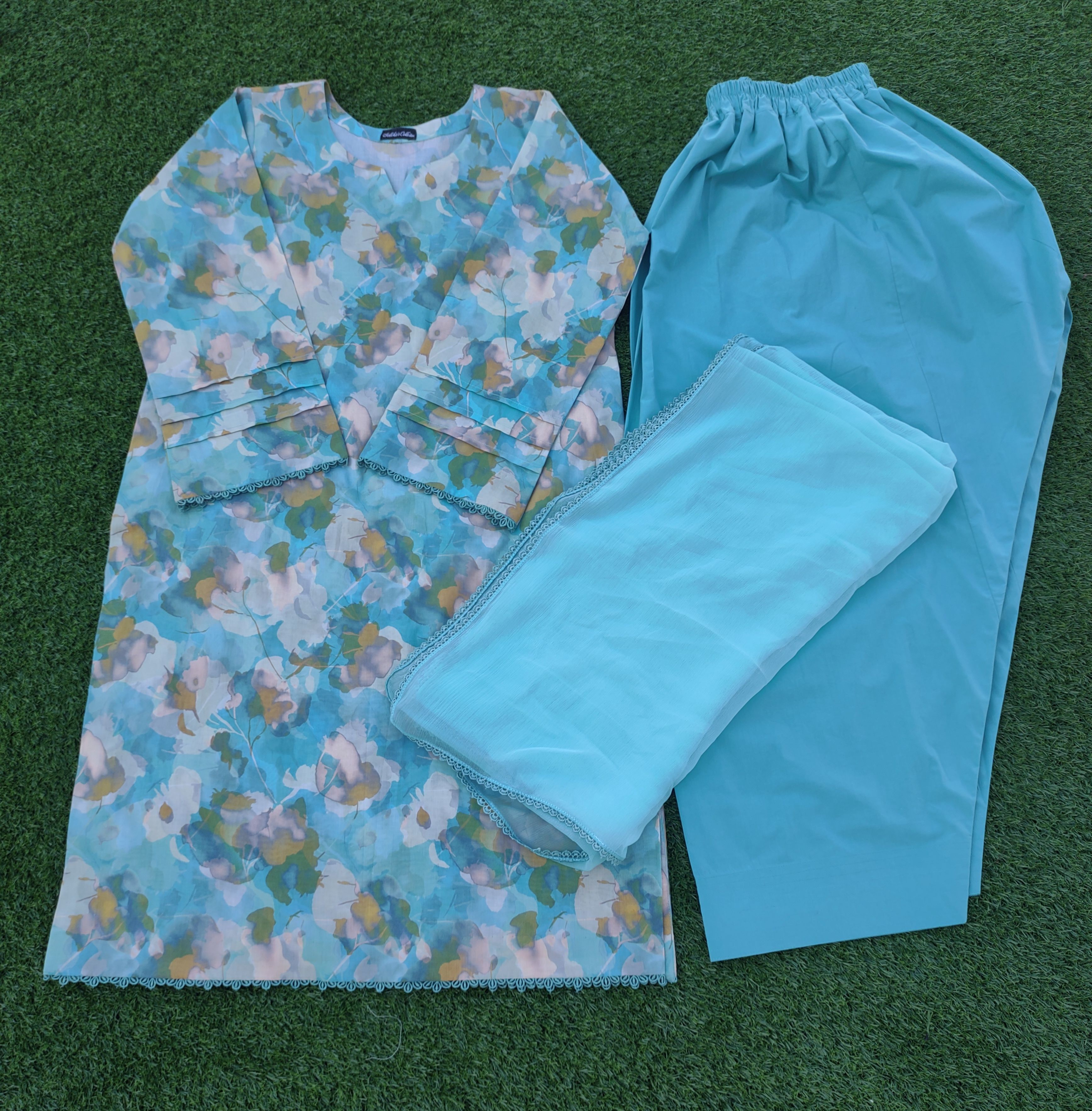 Blue Floral Print Lawn Suit