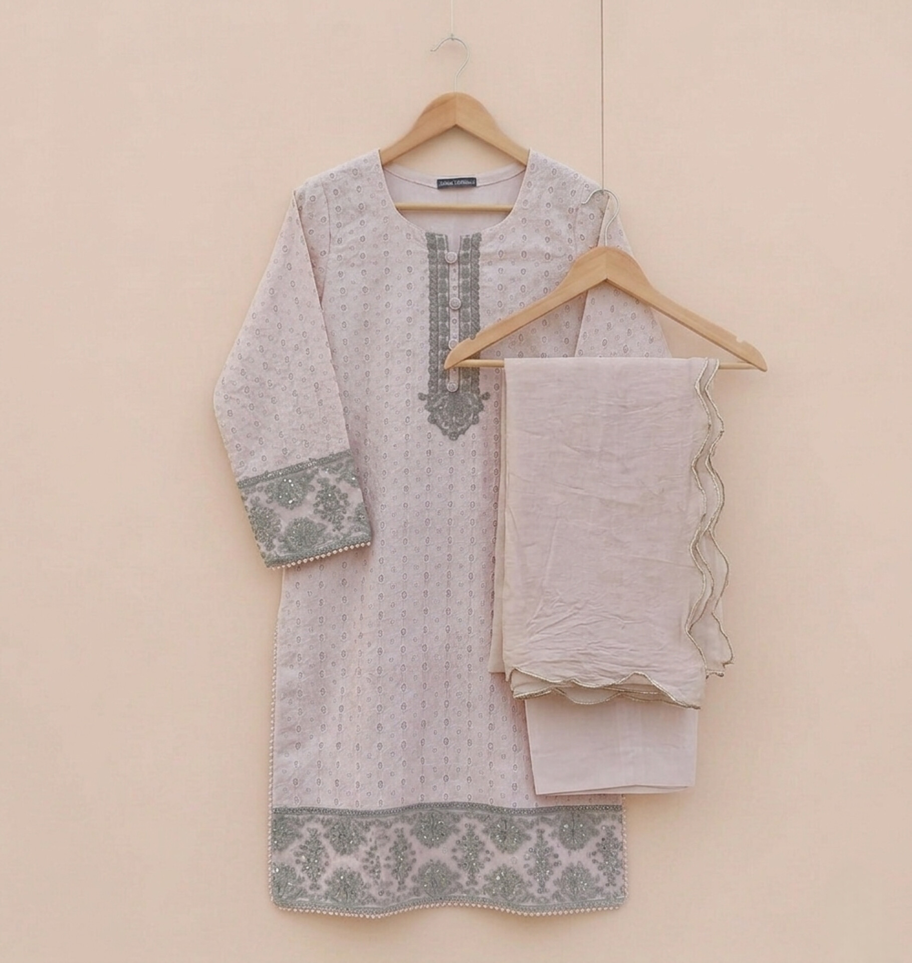 Pastel light peach Pink Chicken Kari Suit