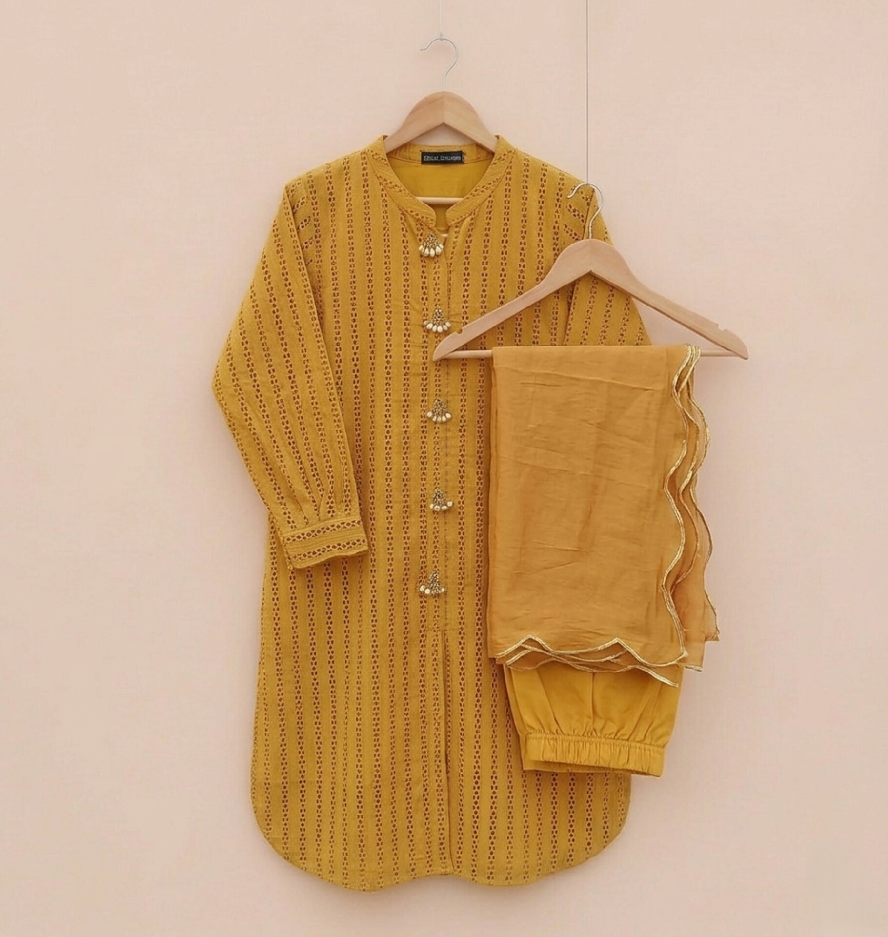 Mustard Chicken Kari Embroidered Kurta Set